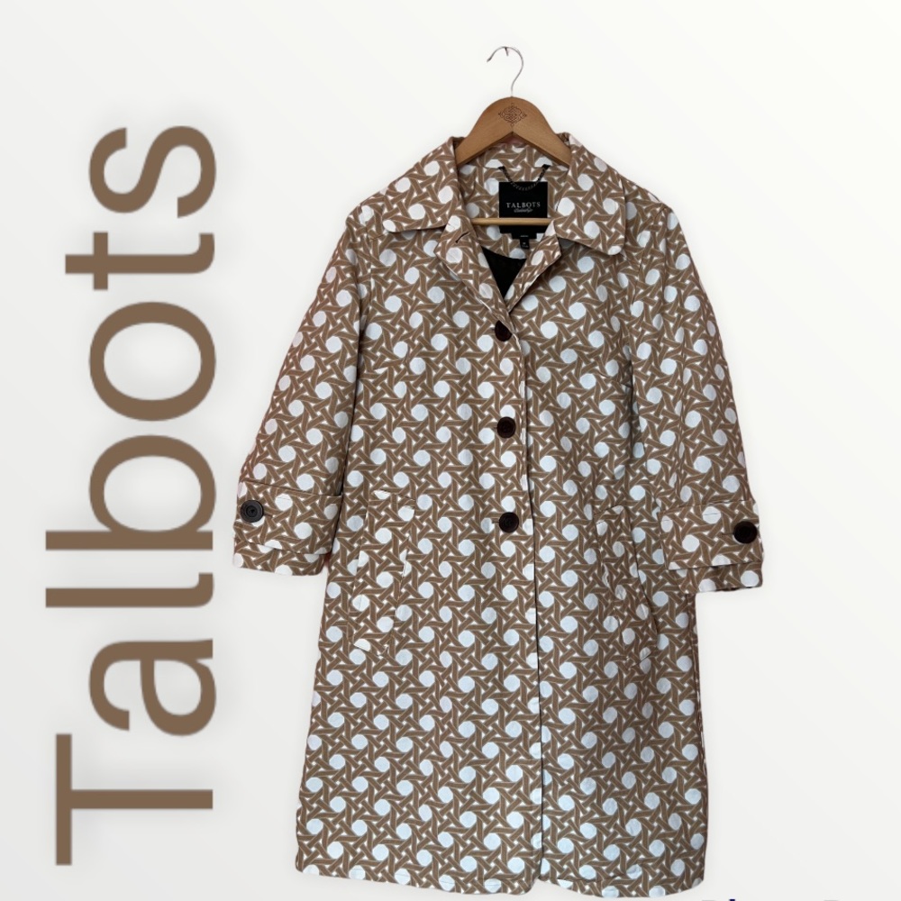 Talbots Geometric Weave Spring Tench Coat Size 10